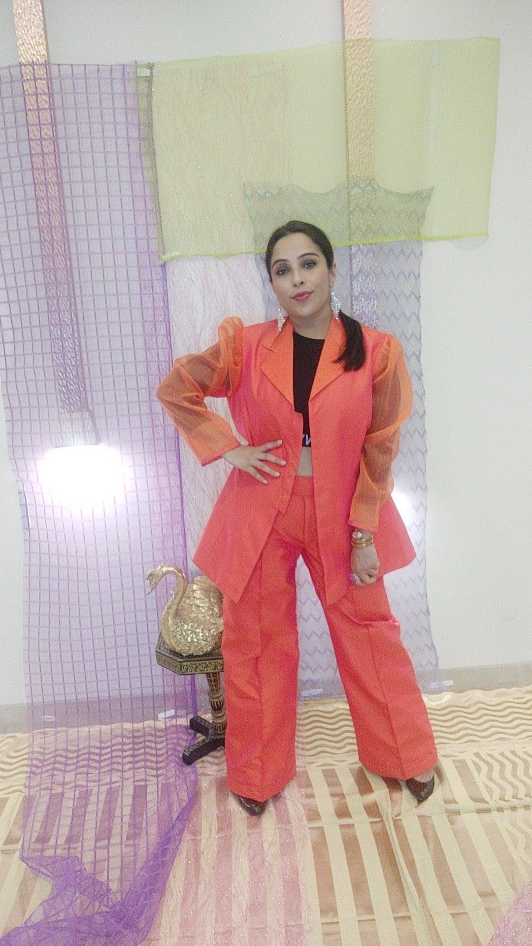 SUNSET ORANGE SUIT PANT SET