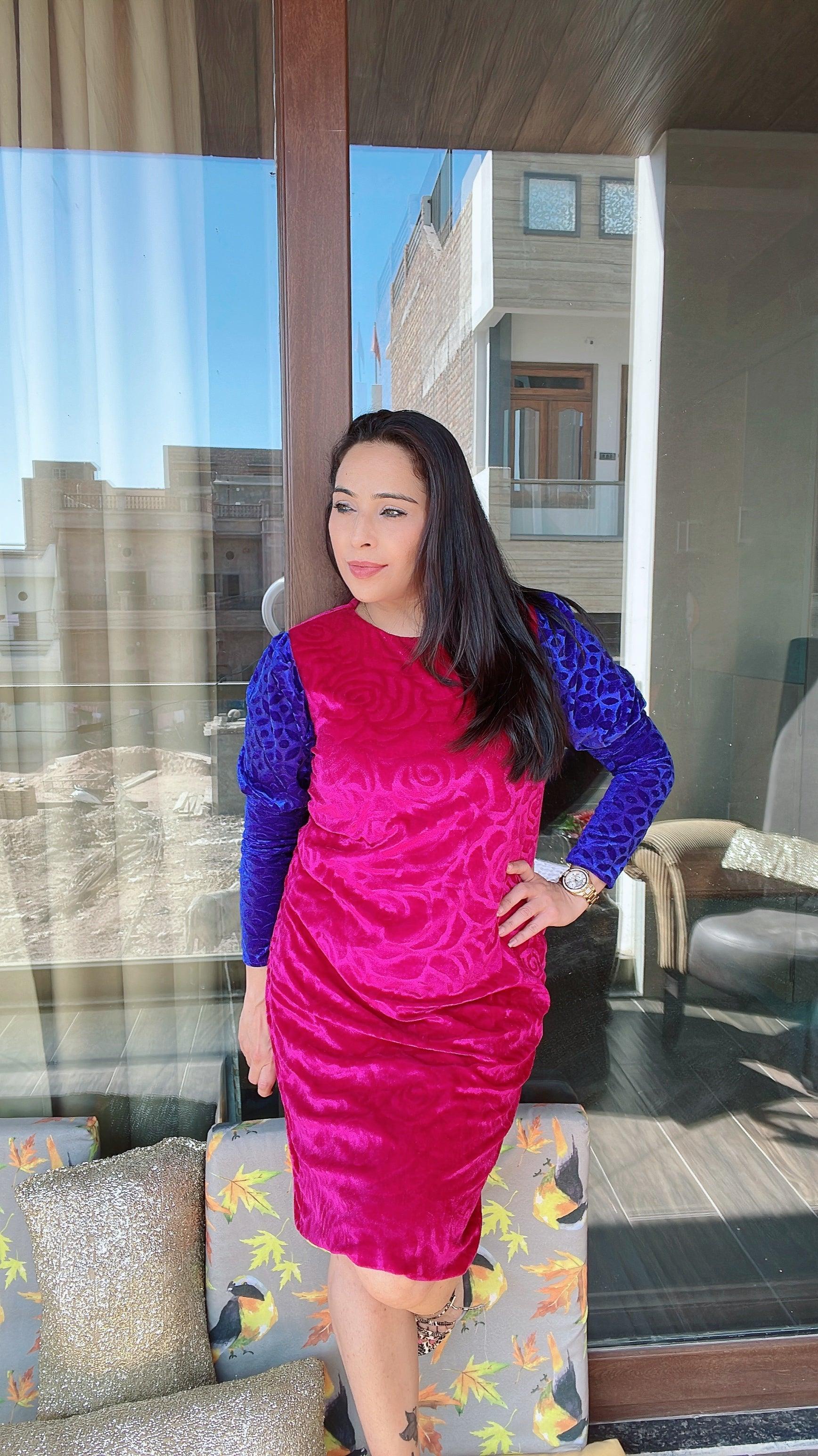 PINK & BLUE VELVET BODYCON DRESS